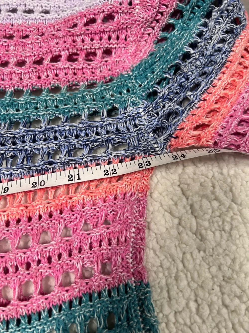 GAP Wide Sleeve Crochet 100% cotton Crew Sweater in Pink Multi XL